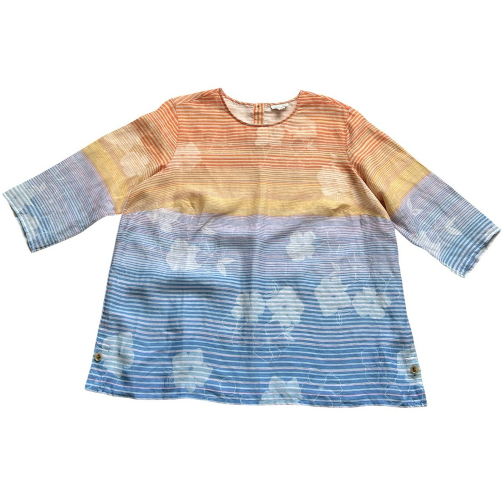 NWT J. Jill Love Linen Tunic Top Women 1X Floral Sunset Blouse 3/4 Sleeves Linen - Picture 11 of 11